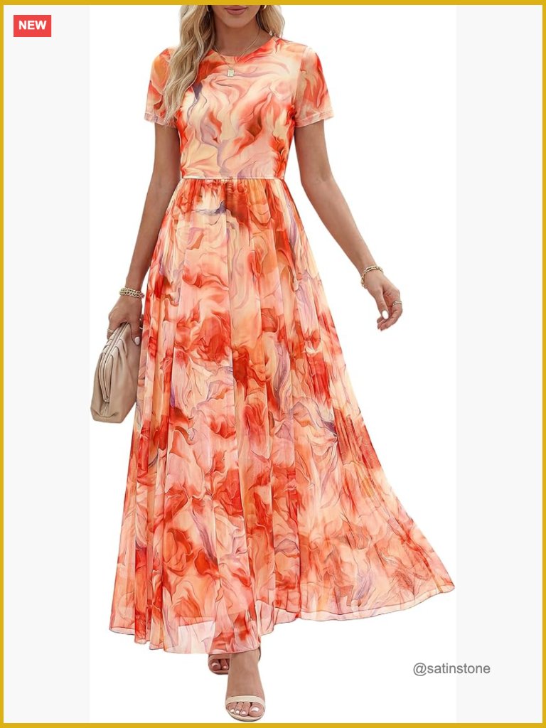 Formal Short Sleeve Floral Maxi Dress Wedding Guest